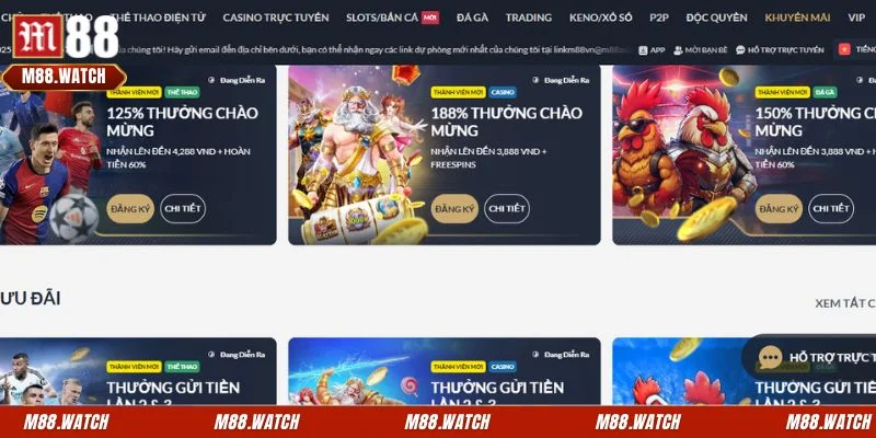 Khuyến mãi M88 mang đến nhiều phần quà giá trị cho hội viên