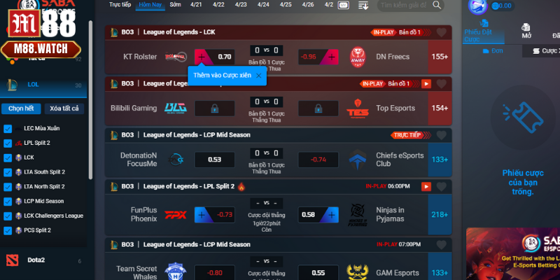 Trải nghiệm những tính năng đặc biệt chỉ có tại Esport M88